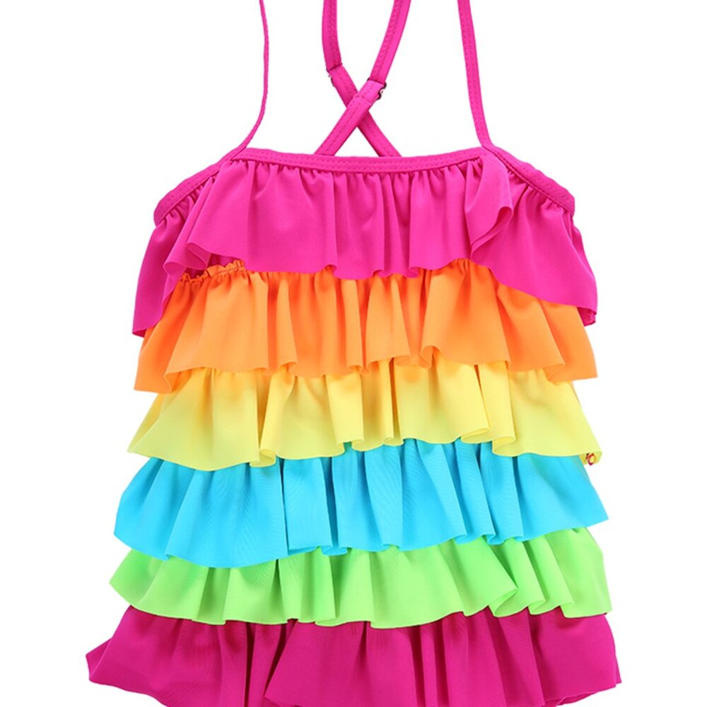 4-5T Rainbow Ruffle One-Piece Girl Swimsuit